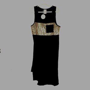 Black & Gold Sequin Detail Alex Dress By Home-Lee Size 10 Polyester Blend midi d